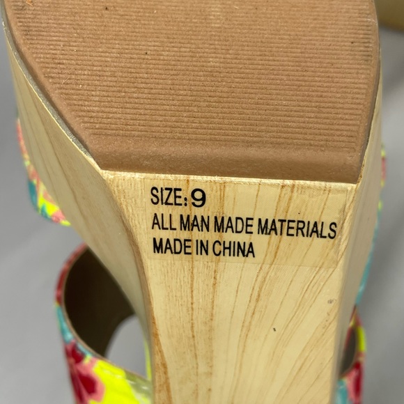 QUPID Neon Floral Open Toe Clog Heels Slingback Peep Toe Strappy Shoes size 9 - Picture 7 of 7